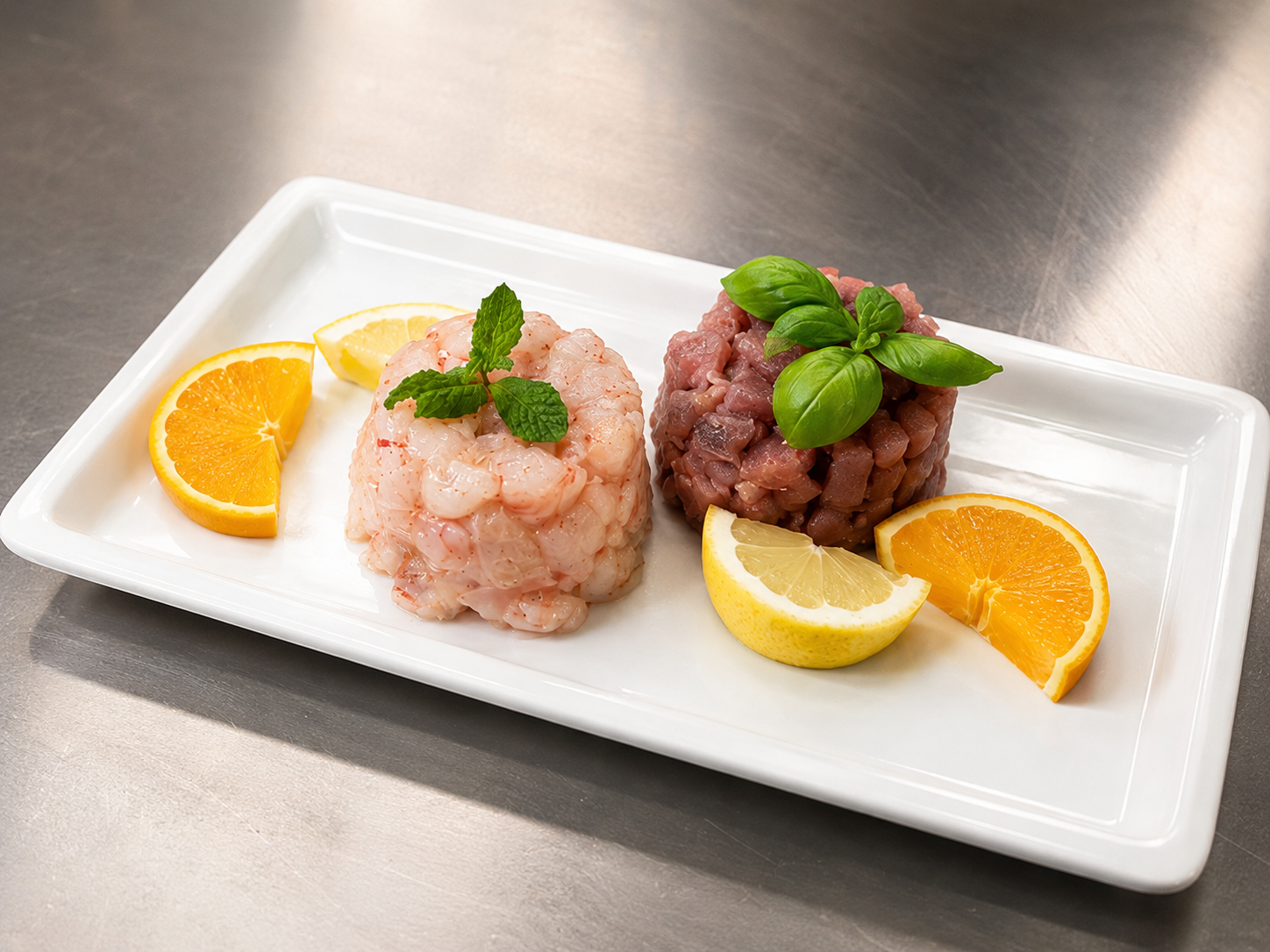 Tartare di tonno e gamberi