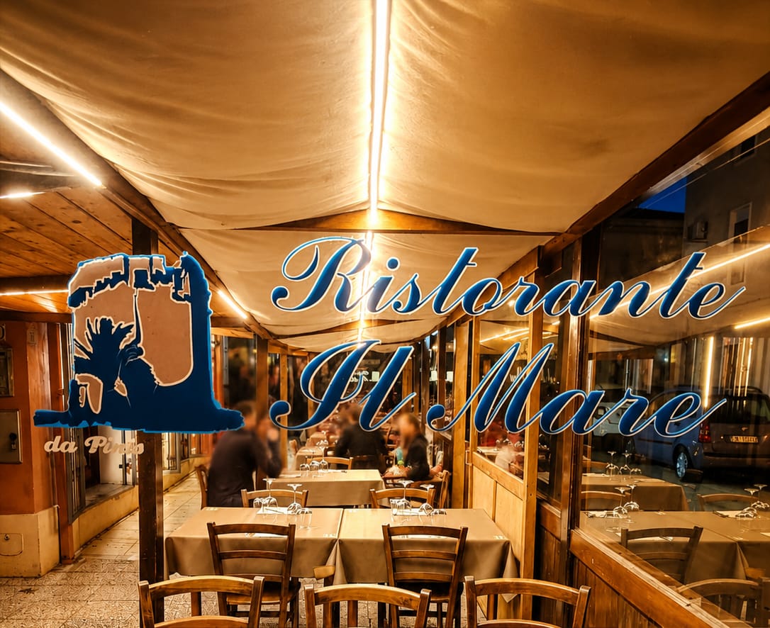 La veranda del Ristorante Il Mare con il logo storico